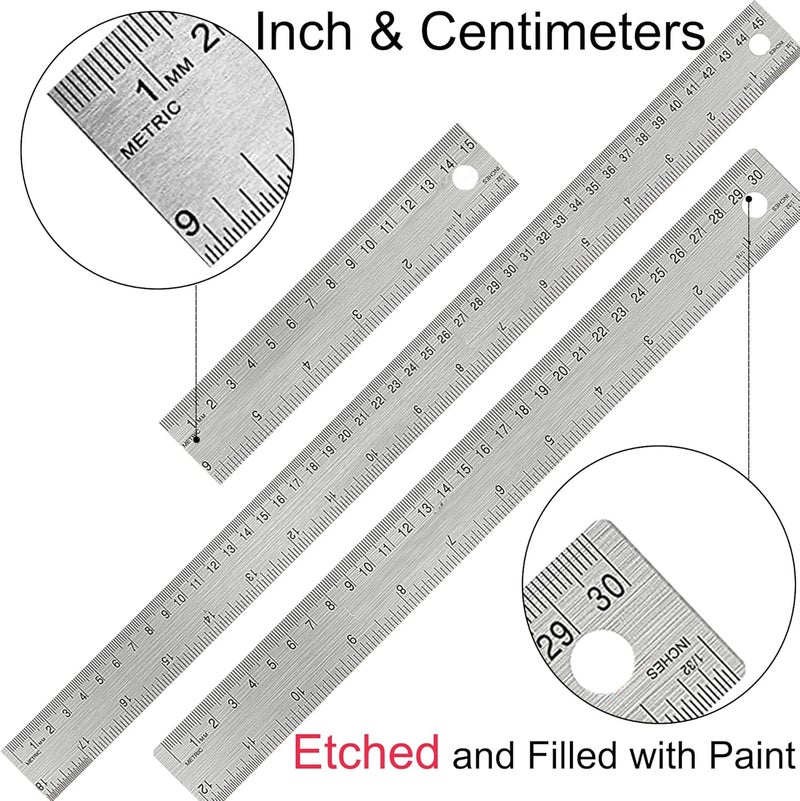 Boompark Metal Ruler 18 Inch: [2 Pieces 18 Inch] Non-Slip Cork Backing Rulers with Inch and Centimeters Prevent Ink Leakage:for School Office Drawing Engineering - Image 2